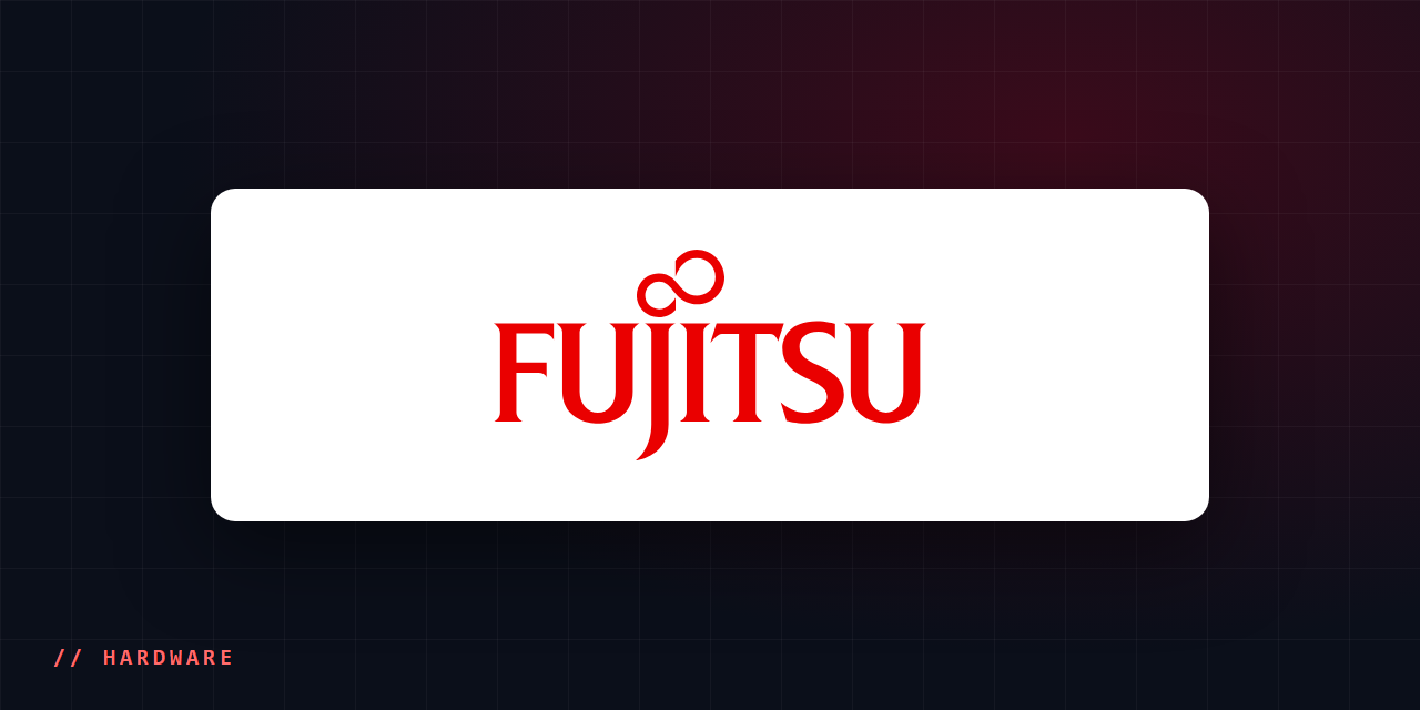 Logotipo da Fujitsu sobre fundo escuro